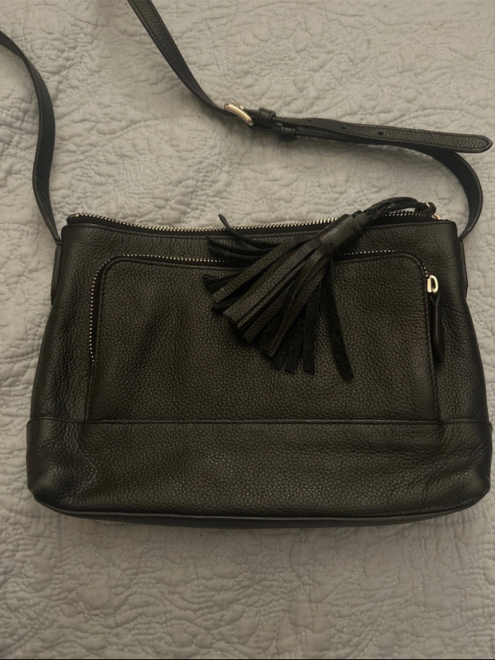 Cole Haan Navy Leather Crossbody with Tassel Accent